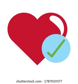 marca de control de corazón de amor como sensación de pasión romántica estilo plano icono vectorial