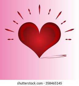 Love heart cheering purple vector illustration, healthy heart beating logo flat like icon, happy valentine emblem, passion shape sign, sweet amour symbol sticker design isolated on pink ,simple ribbon