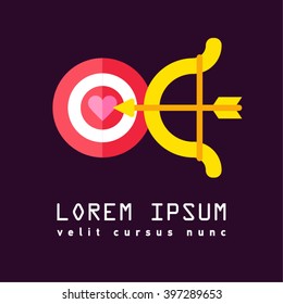 Love heart cheering red vector illustration, flat like icon, happy valentine emblem, passion shape sign. Vector heart with bow and arrowicon 