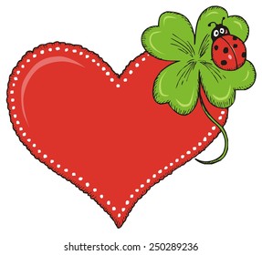 Love Heart with Clover leaf and Ladybug - Cartoon Illustration Clip Art for Valentine's Day or Springtime