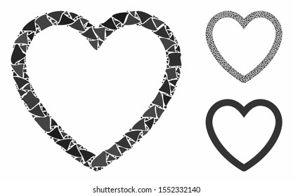 Love heart composition of bumpy parts in different sizes and color hues, based on love heart icon. Vector bumpy elements are grouped into composition. Love heart icons collage with dotted pattern.