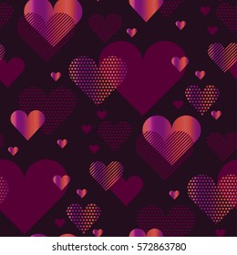 love heart concept vector illustration with black backdrop. simple stylized abstract seamless pattern for background, wrapping paper, fabric