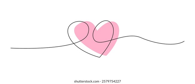 Love or heart continous line. Heart single doodle line art drawing. Editable line