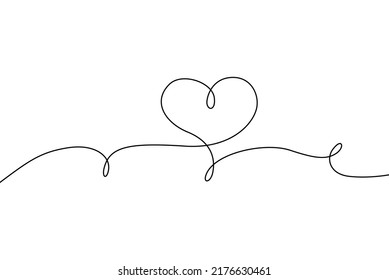 Dibujo continuo de amor en el corazón. Plantilla lineal aislada negra. Diseño de diseño de diseño de dibujos de dibujos animados. Esbozar un borde sencillo para los medios sociales, sitios web, chat de diálogo. Vector