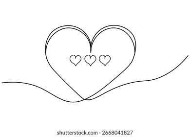 Love heart continuous one line drawing on white background