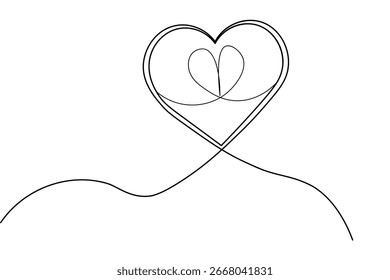 Love heart continuous one line drawing on white background