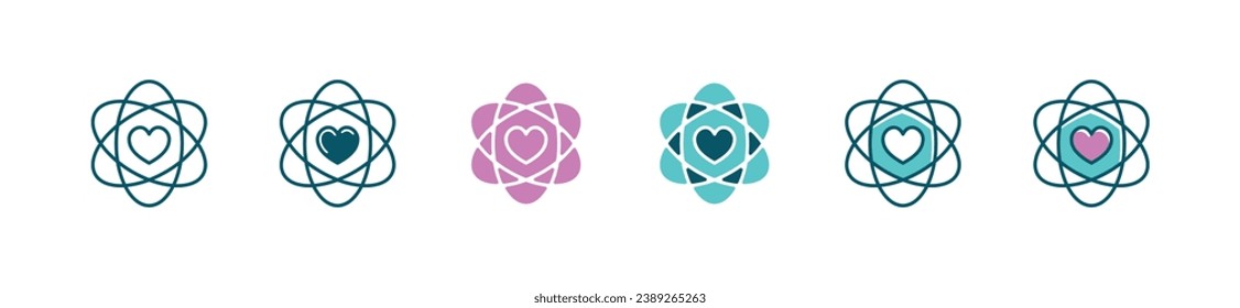 Liebe Herz-Kern-Symbol-Vektorgrafik mit Galaxy-Atom-Umriss Symbol. Business Integrität Kultur, Vertrauen, Ehrlichkeit, Verantwortung, Ethik und Engagement Illustration Design
