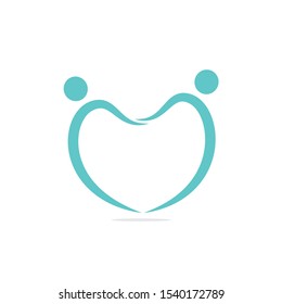 Love heart couple logo design. Vector represents romantic relationship, lover pair, couple in love, jumping in joy, happy people.	
