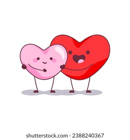 Love Heart Couple Mascot Icons. Vector Illustration of Two Smiling Heart Characters in Embrace, Ideal for Valentine's Day and Romantic Designs.