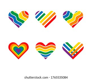Love and heart creative design concepts. Abstract colorful icons, logo templates, signs, elements and symbols on a white background. SET of hearts from the lines of colorful rainbow colors. Vector.