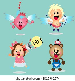Love, heart ,Cupid, piglet  funny and happy character design.
