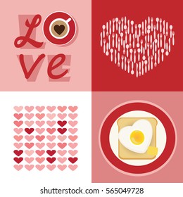 Love heart design set vector. Food lovers concept. Valentines day background.