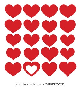 Love heart different shapes vector set, hearts in various shapes vector.