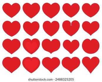 Love heart different shapes vector set, hearts in various shapes vector.