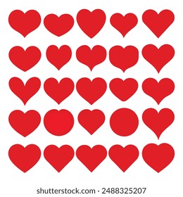 Love heart different shapes vector set, hearts in various shapes vector.