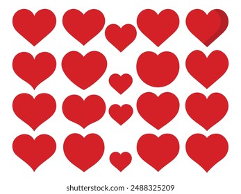 Love heart different shapes vector set, hearts in various shapes vector.
