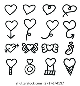 Conjunto de elementos de Doodle de corazón de amor