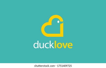 Love Heart Duck Animal Negative Space Logo Design Inspiration
