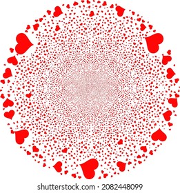 Love heart explosion sphere. Object pattern is made from random love heart icons as explosion sphere. Abstraction spheric cluster collage is organized from love heart symbols.