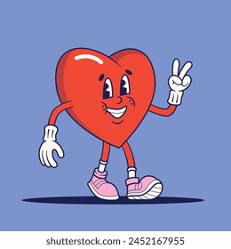 Love Heart Expression Mascot Retro Illustration