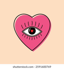 Love heart with an eye in the middle minimalistic vector illustration. Perfect for modern, surreal, and mystical designs, symbolizing vision, passion, and spiritual connection