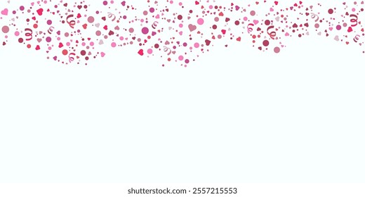 Love heart fall down confetti header. Pink shades party festive firework. Template Background Design, Greeting Card, Poster. Valentine Day. 