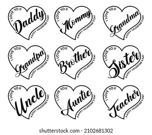 love heart familiy happy valentines day for print t shirt design graphic vector 