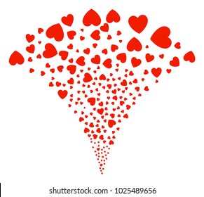 Love Heart fireworks fountain. Vector illustration style is flat iconic symbols. Object fountain organized from random icons as love heart fireworks.