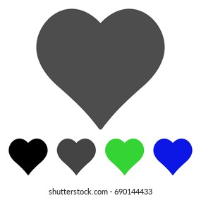 Love Heart flat vector illustration. Colored love heart, gray, black, blue, green pictogram versions. Flat icon style for web design.