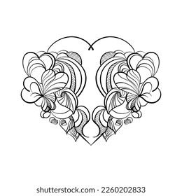 love heart floral doodle art vector illustration