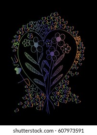 Love heart floral hand drawing illustration. Decorative style