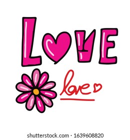 Love heart flower color pink on Valentine's Day White background