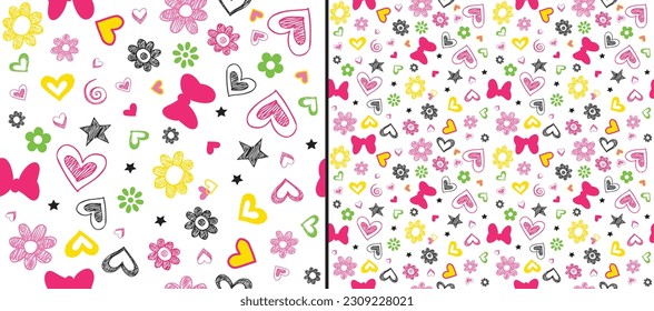 Love heart and flowers seamless pattern illustration