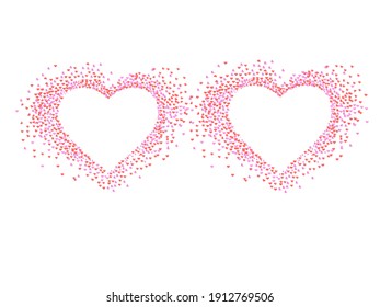Love heart frame. Scattered hearts confetti in heart shape, valentines card and romance shapes scatter. Decorative hearted shaped invitation or greeting illustration background