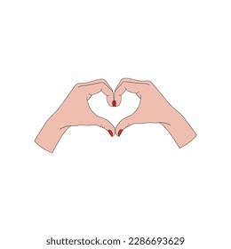 Love heart gesture vector clip-art isolated on white for Valentines Day design. Women hands showing heart. Vector illustration isolated on white.