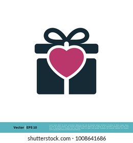 Love Heart and Gift Box Icon Vector Logo Template Illustration Design. Vector EPS 10.