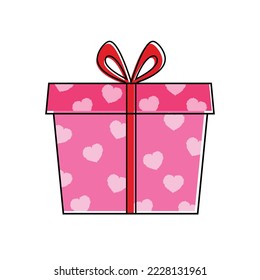 Love heart Gift box pattern, presents isolated on white. Colorful wrapped. Sale, shopping concept. Collection for Birthday, Christmas. For Vector Cartoon flat design