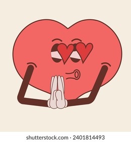 love heart with a gift in groovy style, vintage