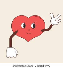 love heart with a gift in groovy style, vintage