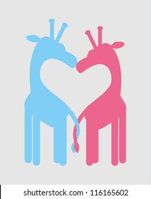 Love heart, giraffe couple, vector