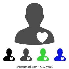 Love Heart Guy icon. Vector illustration style is a flat iconic love heart guy symbol with black, gray, green, blue color variants. Designed for web and software interfaces.