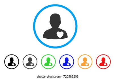 Love Heart Guy rounded icon. Style is a flat love heart guy gray symbol inside light blue circle with black, gray, green, blue, red, orange color versions.