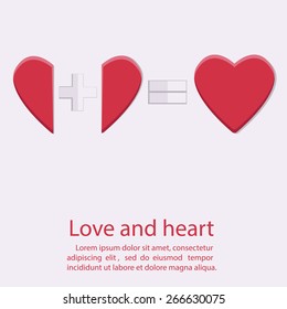 love and heart / half heart / flat design / vector 
