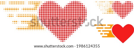 Love heart halftone dotted icon. Halftone array contains circle dots. Vector illustration of love heart icon on a white background.