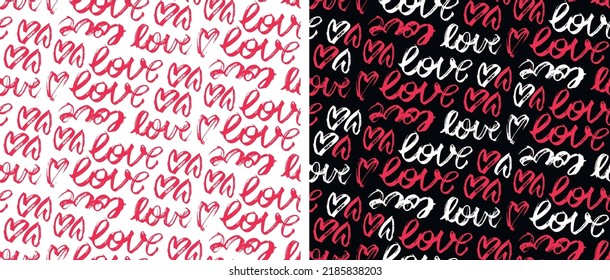 Love heart hand drawn doodle pattern background. Love you template.