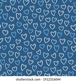 Love Heart Hand Drawn Seamless Pattern Valentines Day Background Navy
