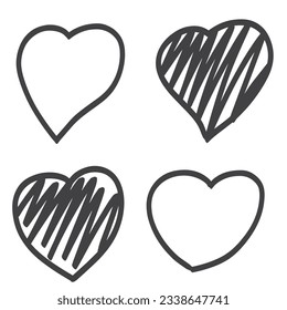 Love heart hand drawn vector illustration. Black and white. 