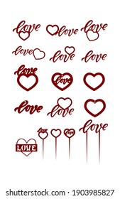 Love with heart. Hand lettering word. Template for photo frame, cake toppers, decor of gift, home, bouquet, key ring. Ready to cut with a laser cutting machine. Vector. svg