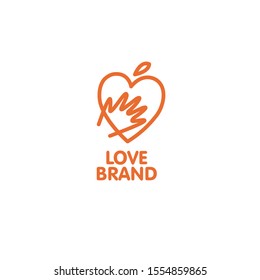 Love heart and hand logo or symbol