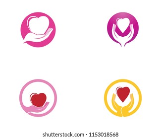 Love heart in hand logo vector template